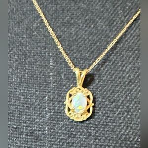 Beautiful 14 ct Vintage Oval Style Gold Fire Opal Birthstone 9" Necklace